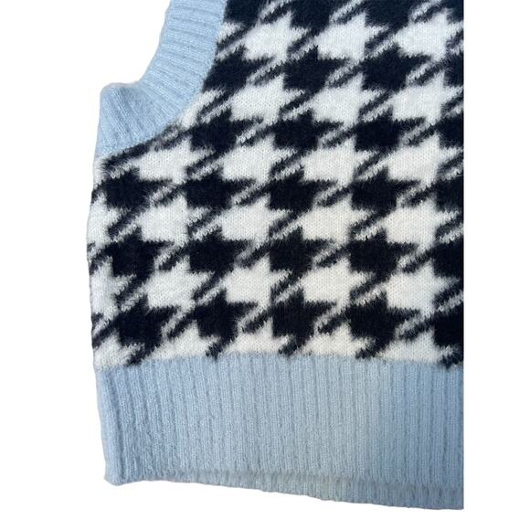 H&M Sweater Vest Houndstooth Divided Medium Jacquard Knit Blue Black Check Fuzzy - Picture 5 of 7
